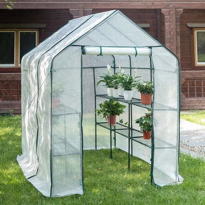 WOLTU Serre de Jardin PE pour légumes avec Porte, Blanc, 143x215x195cm