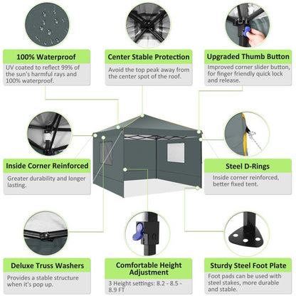 Barnum Pliant 3x3m Tonnelle Pliante 3x3 Tonnelle de Jardin Exterieur Imperméable Professionnel Tente,Gris