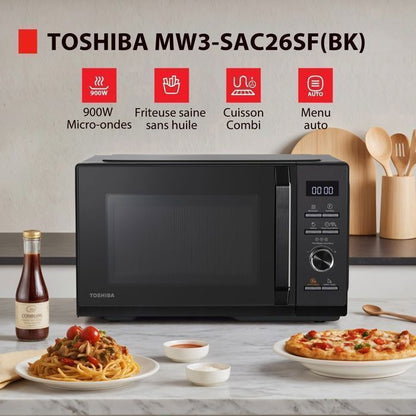 Micro-ondes combin pose libre MW3-SAC26SF(BK) 26L, 900W  Gril 1000W  Convection 2100W - Connection WiFi & Friteuse sans huile