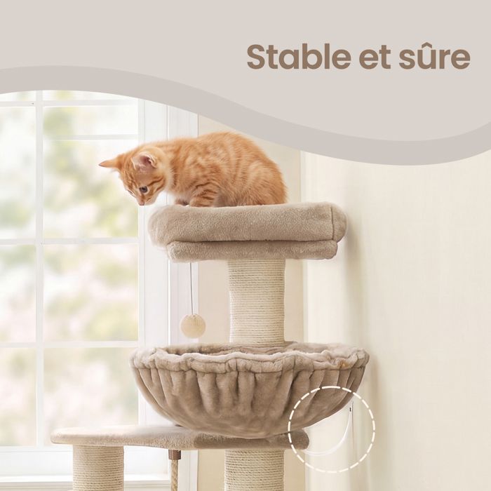 Arbre à Chat avec Couvertures Douces, 2 Brosses pour Chat, Grandes Plateformes, Marron