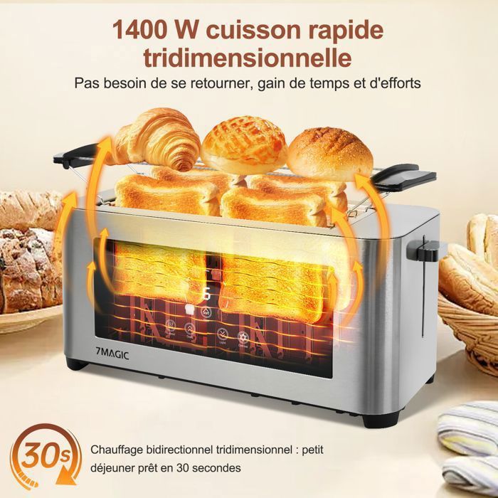 Grille-pain - 7MAGIC - 6015LC - 1400W - 6 niveaux de dorage - 2 fentes extra larges