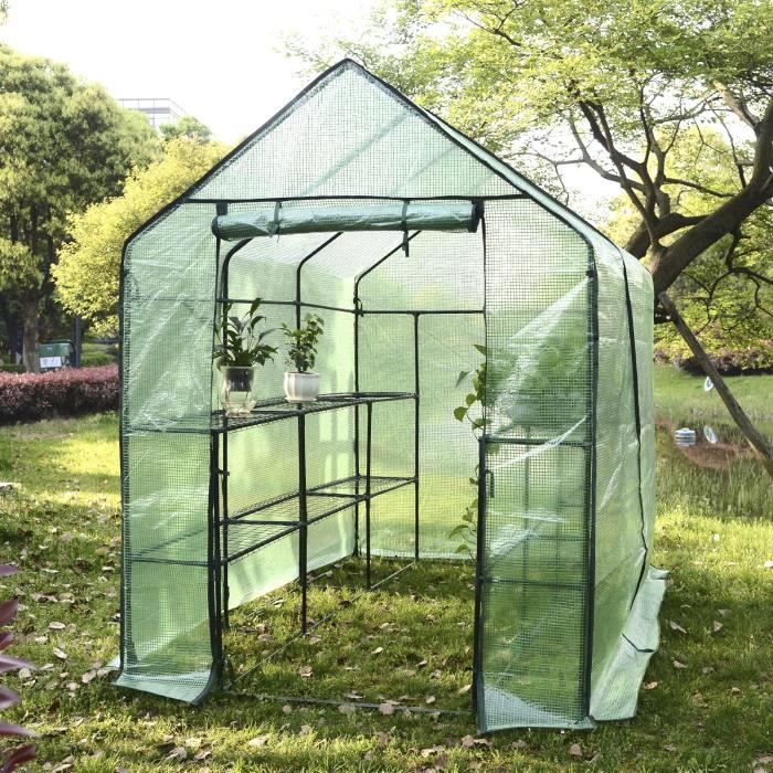 WOLTU Serre de Balcon-Jardin-Terrasse en PE, Serre à tomate avec porte, Serre pour légumes, Cadre en acier, 143x215x195 cm, Vert