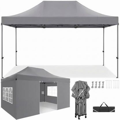 Tonnelle Pliante 3x4.5m Tente de Jardin étanche Stable avec 4 Parois latérales abri extérieur pour Réception Camping ,Gris