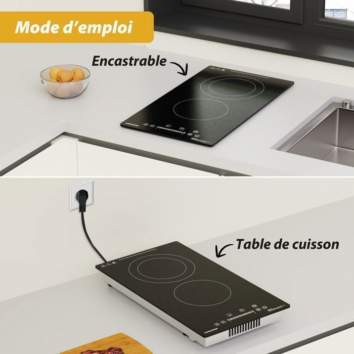 Plaque de Cuisson Vitrocéramique FIREGAS - 4 zones 7200W - L59 x P52 cm - Noir