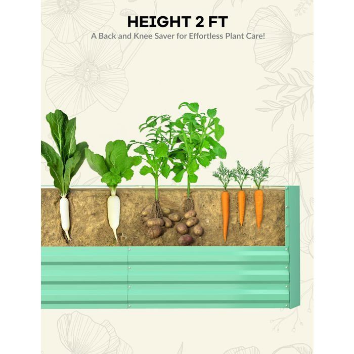 Vegetable Garden-Jardinière Surélevé Galvanisée, 2,4x1,2x0,6 m, Résistante à la Rouille, pour Jardinage, Assemblage Facile, Vert