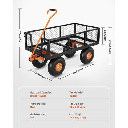 Chariot de Jardin Basculeur Renforcé - Capacité 600 lb (272 kg) -Réglable à 180° - Roues Tout-Terrain 10"- Résistant à la Rouille