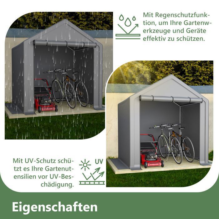 Carport tente de garage 190x170x200 cm - Abri de Jardin - Imperméable - cadre en métal - pour vélo, moto, outils - Gris