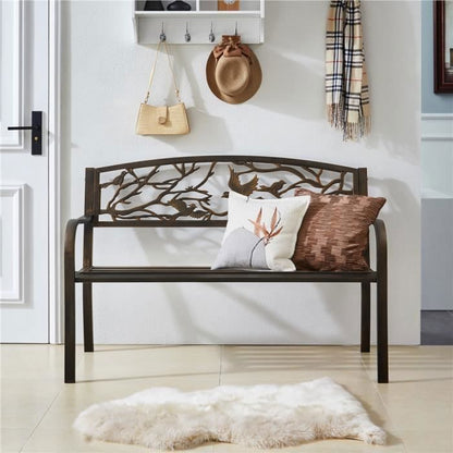 Yaheetech Banc de Jardin en Métal Banc Extérieur avec Dossier à Motif d'oiseau Siège à Lattes 127 x 63 x 86 cm