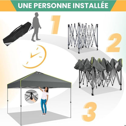 Tonnelle de Jardin Exterieur ImperméAble Tente De Reception Avec 4 Panneaux LatéRaux,Uv 50+ -Gris