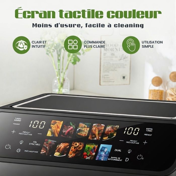 Friteuse XXL 8,5L Air Fryer avec Fenêtre de Visualisation & Écran Couleur, 12 Programmes, 1800W, Nettoie Facilement, Noir
