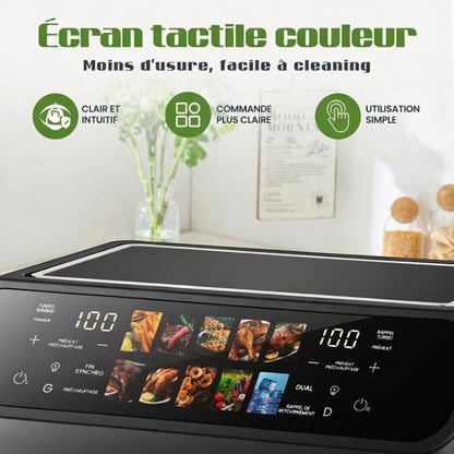 Friteuse XXL 8,5L Air Fryer avec Fenêtre de Visualisation & Écran Couleur, 12 Programmes, 1800W, Nettoie Facilement, Noir