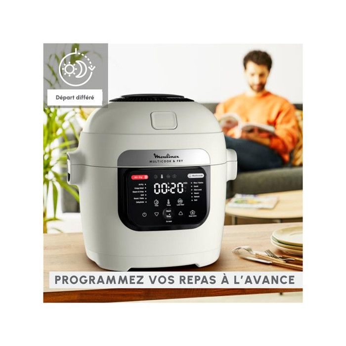 Moulinex Multicook & Fry, Multicuiseur et air fryer intégré, 12 programmes, Cuisson sur 2 niveaux, Capacité 6L, MZ730BF0