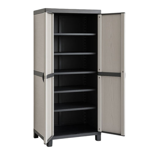 Armoire de rangement haute 5 étagères 65x45x180 cm Polypropylène Gris/Noir(Gris/Noir)