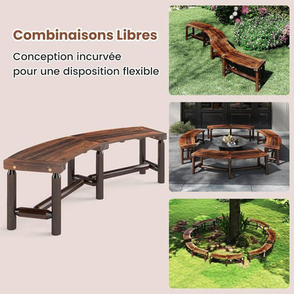 Banc de Jardin Extérieur Incurvé COSTWAY, Bois Massif, 2-3 Personnes, sans Dossier, Charge 360 kg, pour Patio Piscine, Naturel