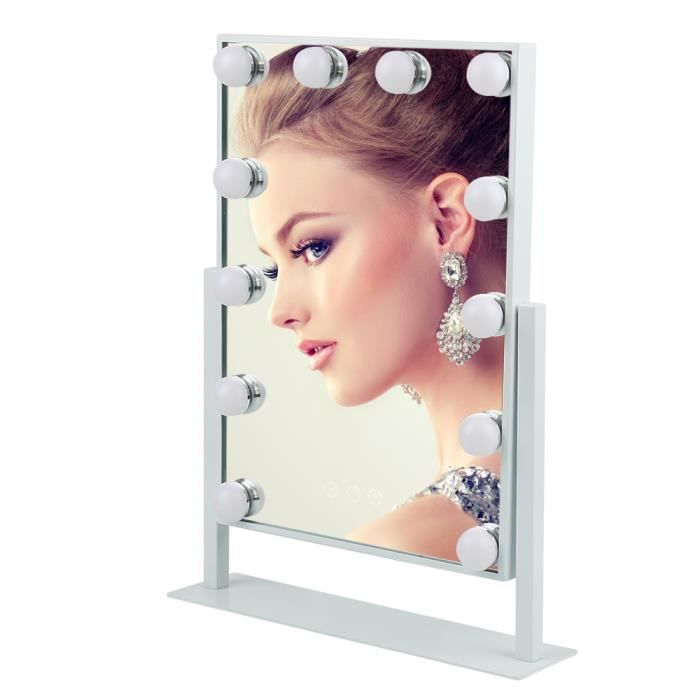 Miroir Tactile de Maquillage sur Table - WILLONIN - Lumière Froide et Chaude - 14 Ampoules LED - 62 x 52 cm