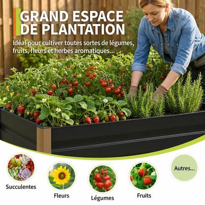 Bac de jardin surélevé en aluminium 240*100*40 cm – Anti-rouille, fond ouvert, coins arrondis, Gris, 1pc