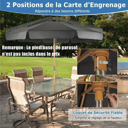 COSTWAY Parasol pour Terrasse Inclinable Dia.3M avec Manivelle Anti-UV,Protection Solaire Toile Polyester Imperméable Gris