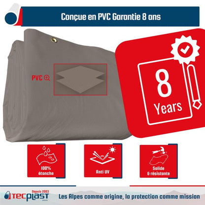 TECPLAST Toile Pergola Taupe 2x3 m LP640PR - Garantie 8 ans - Bâche Pergola ou Tonnelle étanche en PVC pour terrasse