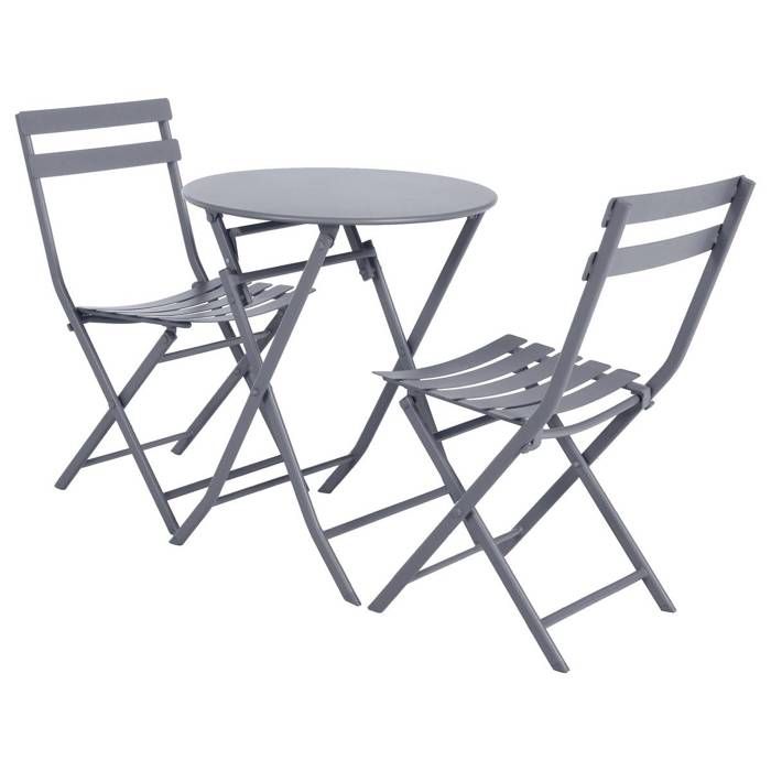 Table de jardin pliante ronde "Greensboro" vert olive 2 places en acier traité époxy - Hespéride