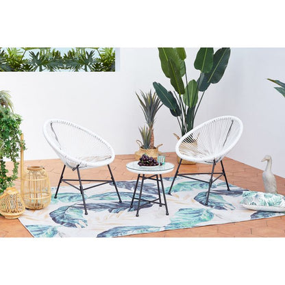 Acapulco : Ensemble 2 fauteuils oeuf + table basse gris clair