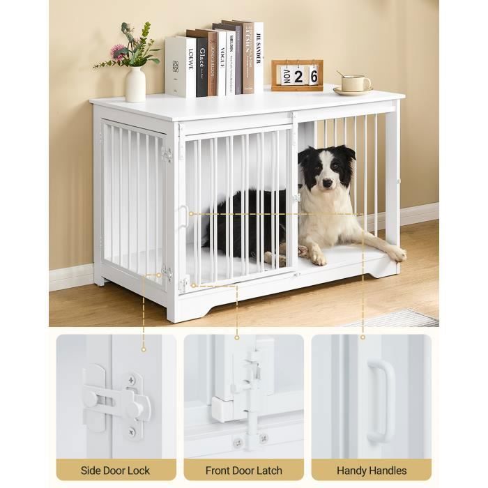 Cage pour Chien, 100 cm Meuble Cage Chien,avec Porte coulissante, 2 Portes, Niche Moderne pour Chiens, 100 x 60 x 68 cm, Noir