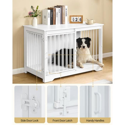 Cage pour Chien, 100 cm Meuble Cage Chien,avec Porte coulissante, 2 Portes, Niche Moderne pour Chiens, 100 x 60 x 68 cm, Noir
