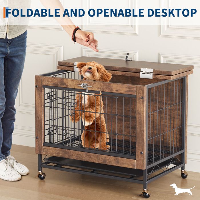 Cage pour Chien 42 “, Double Porte de Sécurité, Séparateur Amovible, Plateau Inclus, Cage Pliable, Voyage avec Chien, Noir