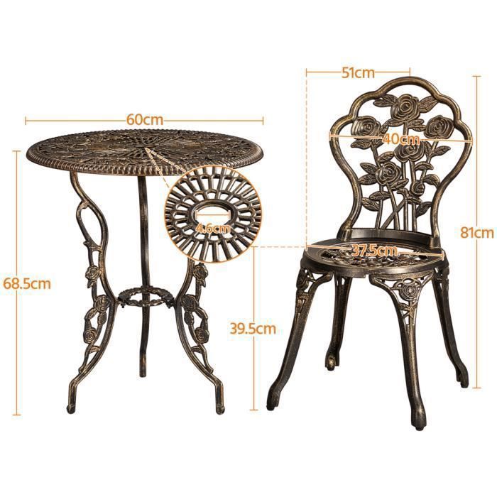 Yaheetech Ensemble de Table et Chaise Salon de Jardin Balcon Kit de Bistro 2 Chaise 1 Table en Alliage Aluminium Bronze