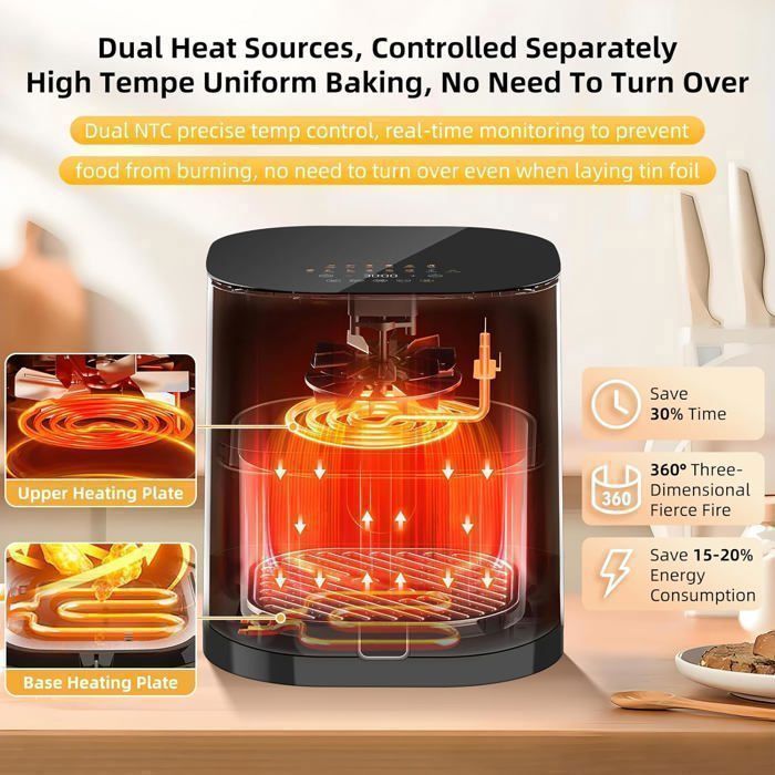 UTEN Air Fryer Sans Huile 5.5L 2000W,Friteuse à Air avec Écran Tactile LED,14 Programmes et Fenêtre Visible,Cuisson Rapide et Saine