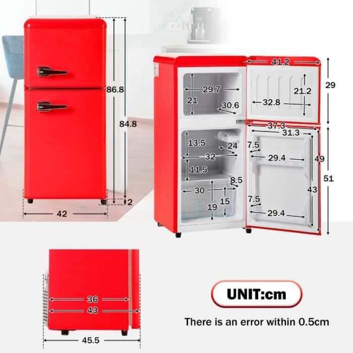 Réfrigérateur rétro - LANGTU - Retro 60L - 2 portes - Congélateur 22 L - 46 dB