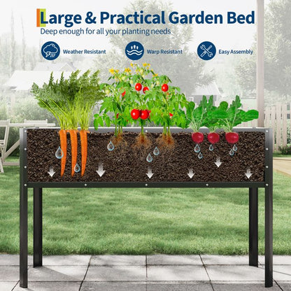 Bac Potager Surélevé sur roulettes 60x60x70 cm, Carré Potager Métal blanc avec réserve d'eau et freins, Jardinière auto-arrosante