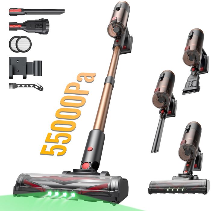 Proscenic aspirateur balai sans fil PO11 Ultra-Aspiration 55 kPa-Brosse Anti-Emmêlement - Pivot flexible à 180°- Design Autonome