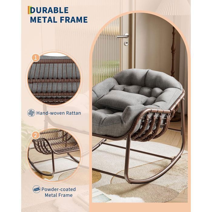Chaise à bascule pour l'intérieur avec coussin rembourré ,Chaise à bascule en forme d'œuf pour salon, véranda, jardin, terrasse