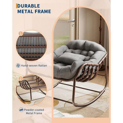 Chaise à bascule pour l'intérieur avec coussin rembourré ,Chaise à bascule en forme d'œuf pour salon, véranda, jardin, terrasse