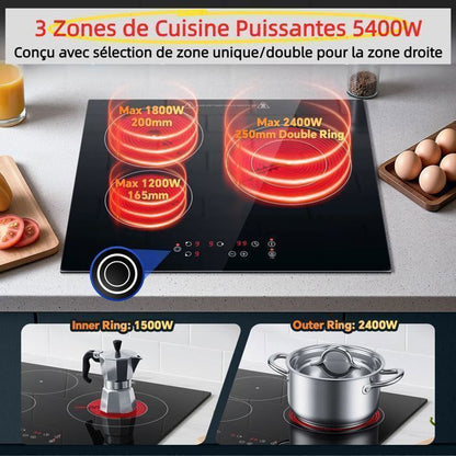 Plaque Vitrocéramique 4 Feux Encastrable,Sndoas 60cm Table de Cuisson,9 Niveaux de Puissance, Minuteur Intégré,6700W