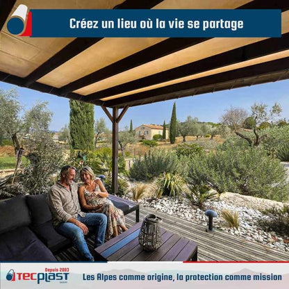 TECPLAST Toile Pergola Blanc Crème 4x4 m LP506PR - Garantie 5 ans - Bâche Pergola ou Tonnelle étanche en PVC pour terrasse