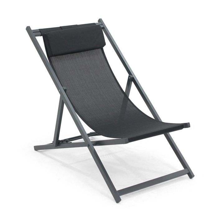 Lot de 2 transats en aluminium anthracite Santiago - Oviala