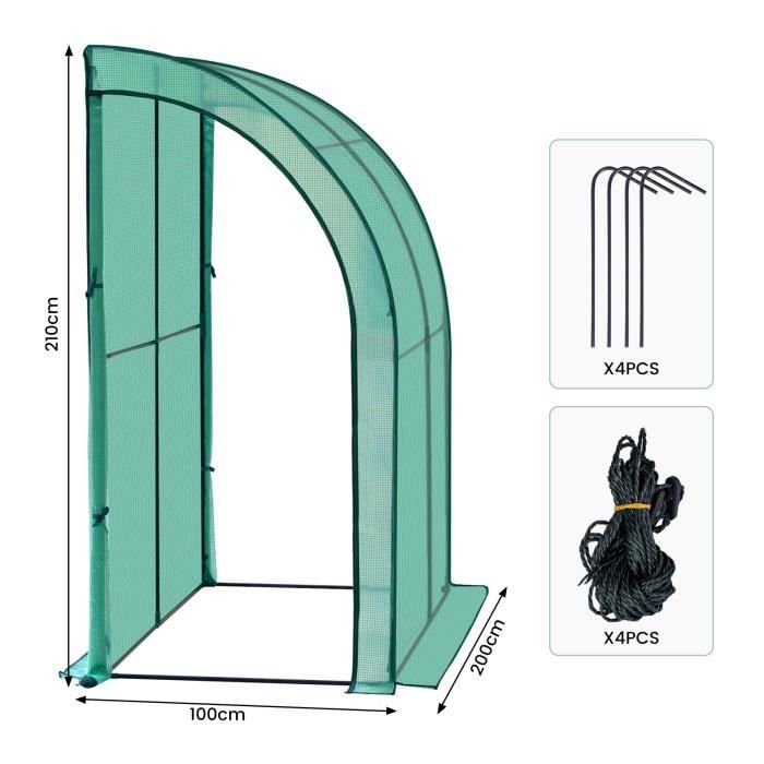 WOLTU Serre de Jardin avec Bâche PE Renforcée Imperméable, Serre d'hivernage Murale adossée, 200x100x210cm, Vert W0UETT0053