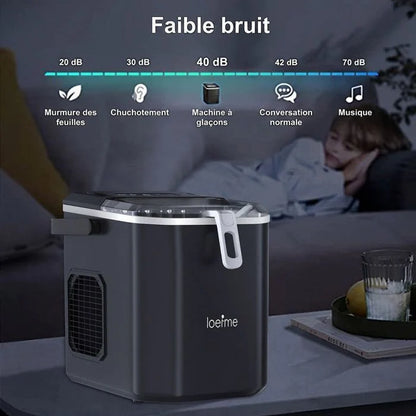 LOEFME Machine à glaçons 1.2L-9 Glaçons en 6 min 12kg/24h- autonettoyante silencieuse, deux tailles de glace，Avec support