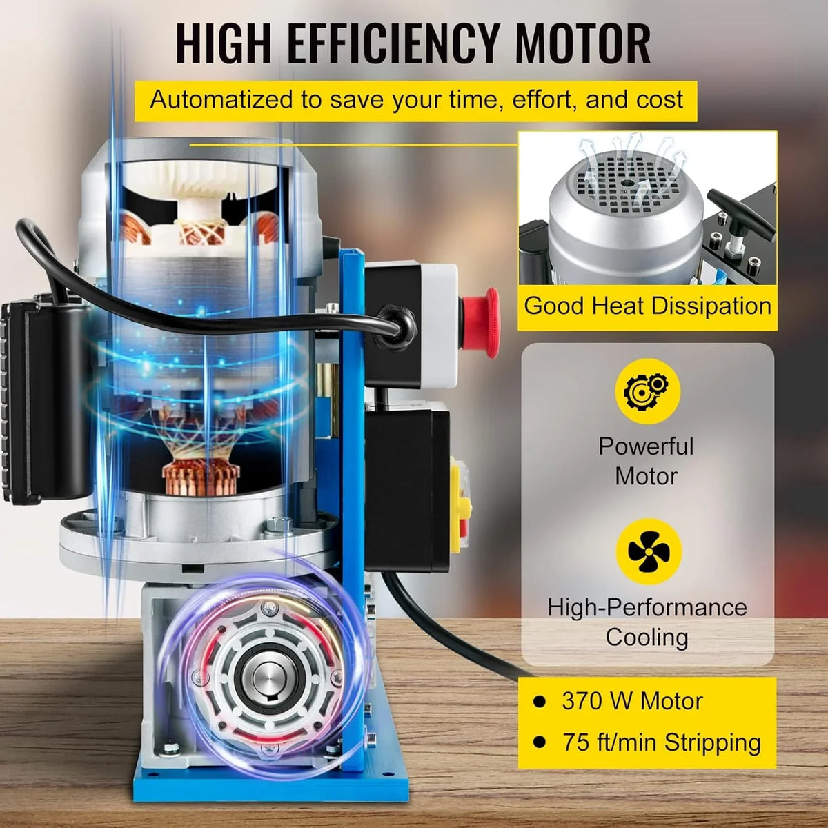 VEVOR machine à dénuder câble 370W, 1.5–38mm, 11 canaux, 10 lames, fil cuivre