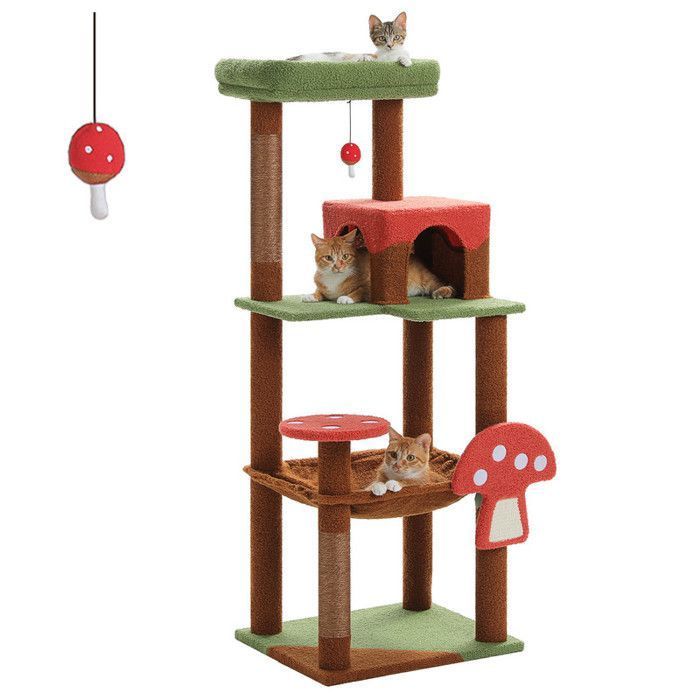 PAWZ Road Arbre à chat Design Spacieux Grande Hamac Dur Stable Avec hamac et belle maison pour chat - Cactus vert - 143 cm