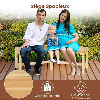 Banc de Jardin Extérieur Incurvé COSTWAY, Bois Massif, 2-3 Personnes, sans Dossier, Charge 360 kg, pour Patio Piscine, Naturel
