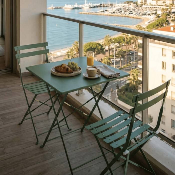 Table de jardin et 2 chaises acier 60 cm vert cactus Rome - Oviala