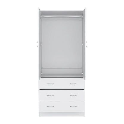 19  Modern Double-door Armoire with 3 Drawers and 1 Hanging Rod for Bedroom