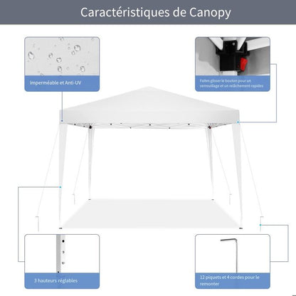 Tonnelle de Jardin 3x3m Tente Pavillon de Jardin Pliante pour Exterieur,imperméable avec 4 Côtés,Blanc