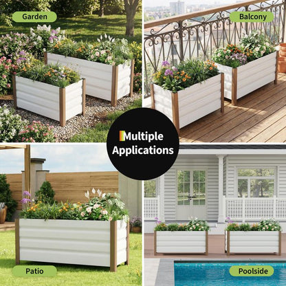 Bac à Fleurs Métal Surélevé 136x52x30 cm, Assemblage Sans Outil – Coins Arrondis – Anti-débordement，Carré potager avec fond