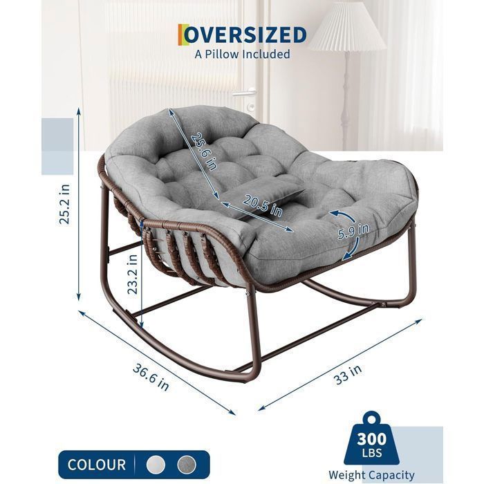 Chaise à bascule pour l'intérieur avec coussin rembourré ,Chaise à bascule en forme d'œuf pour salon, véranda, jardin, terrasse