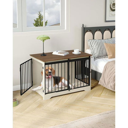 100cm Cage pour Chiens, Table d’Appoint, Niche Moderne pour Chiens, Cage pour Chiots, Maisonnette pour Animaux, 2 Portes