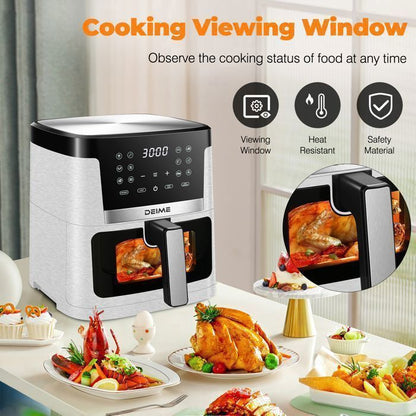 DEIME Air Fryer 5L+5L - Friteuse sans huile Capacité 10L - 8 Préprogrammes - 2400W - Séparateur amovible - Fenêtre - Noir