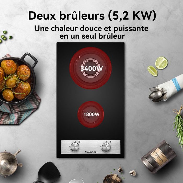 GASLAND GH30BF Plaque de Cuisson Gaz 2 Feux, Plaque gaz Verre trempé, GPL/gaz naturel Noir 30 cm